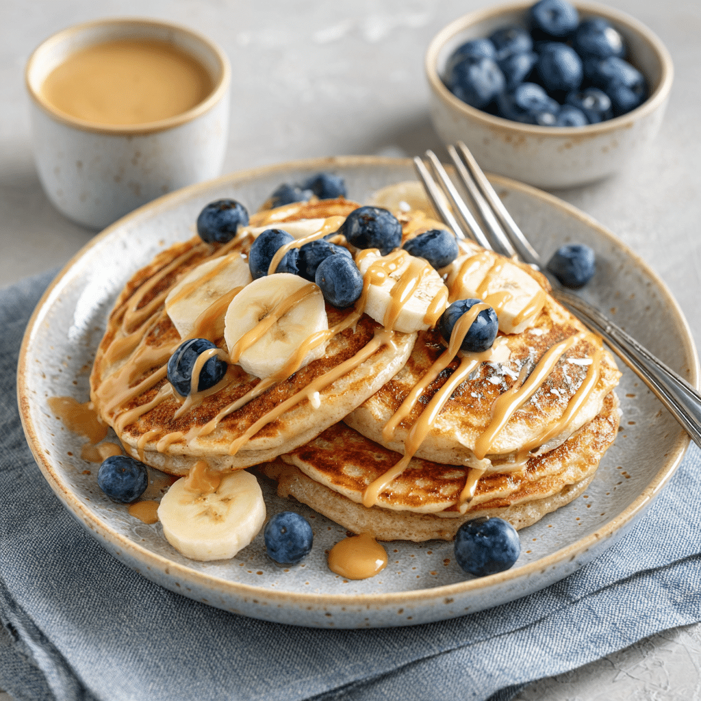 pancake batter on skillet for banana cottage cheese pancakes