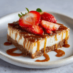 Churro cheesecake bars with cinnamon sugar topping