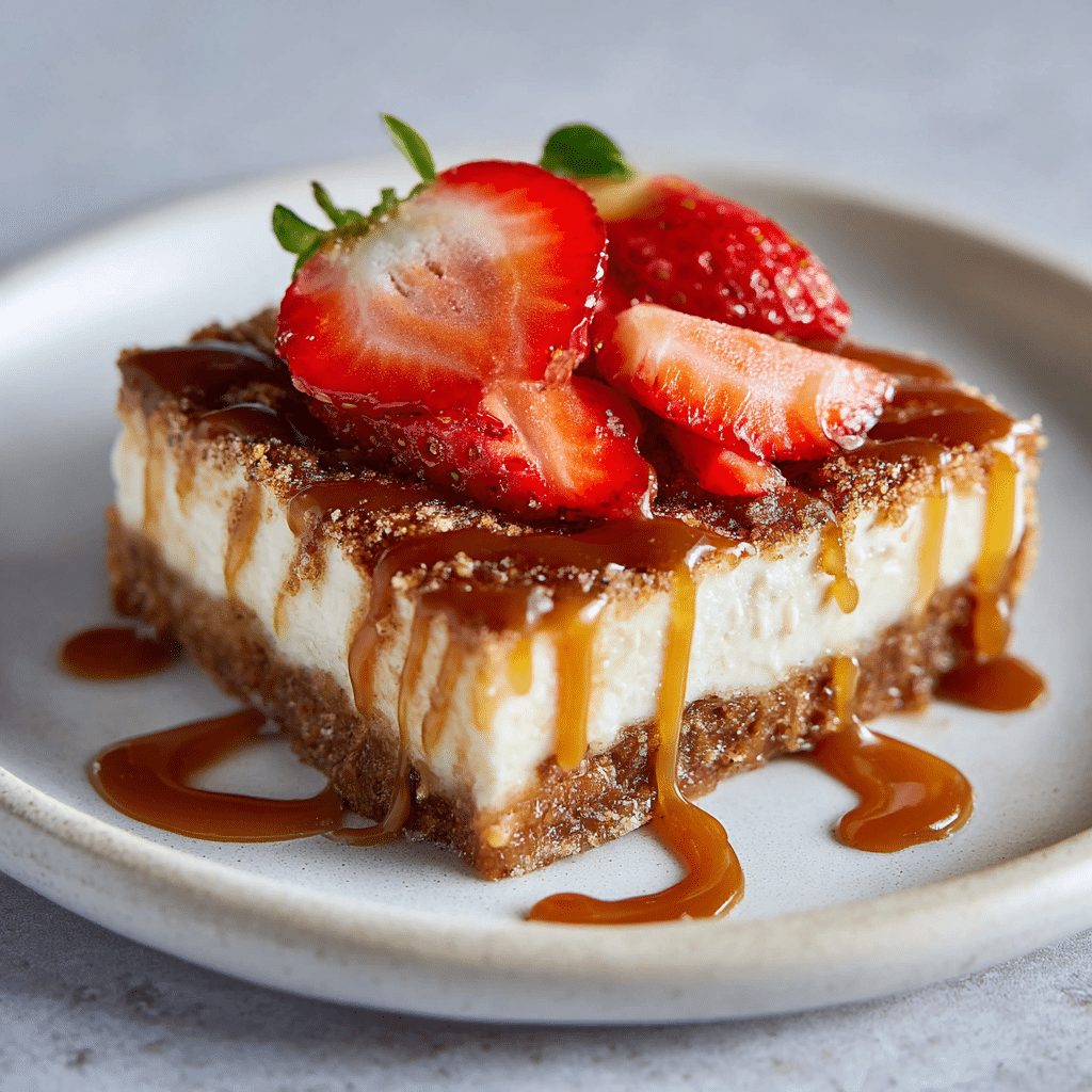Churro cheesecake bars with cinnamon sugar topping