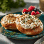 Cottage cheese bagels fresh from oven with golden crust