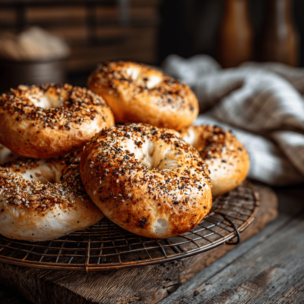 Cottage cheese bagels with fresh berries and a drizzle of honey