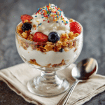 Fluffy yogurt served with toppings