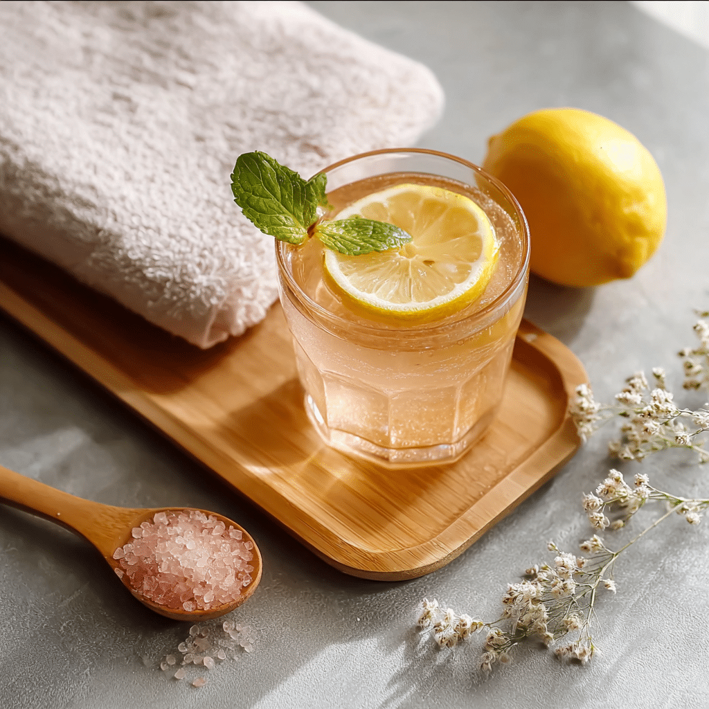 Japanese Pink Salt Recipe drink on Japanese counter