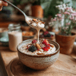 Spoon scooping protein porridge