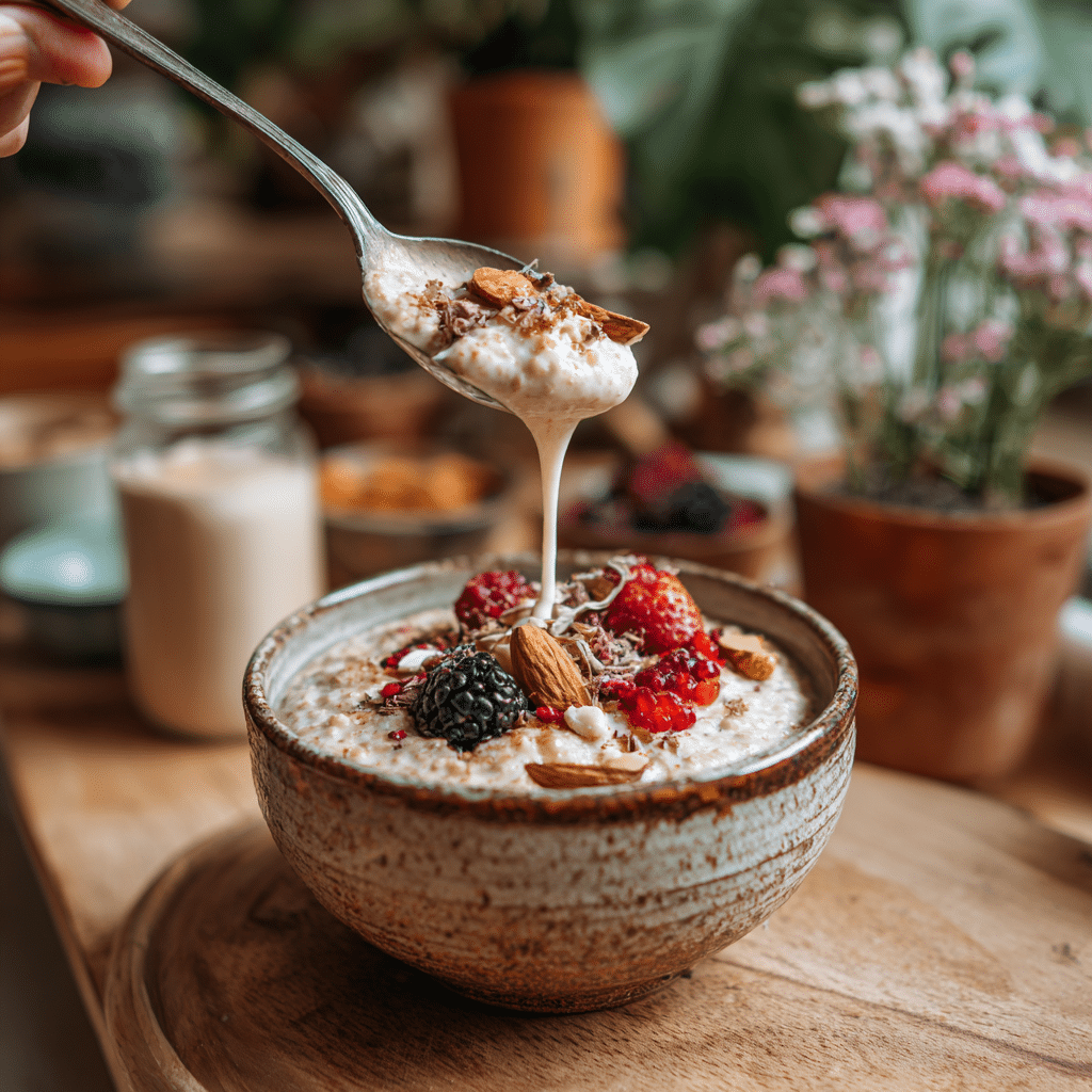 Spoon scooping protein porridge
