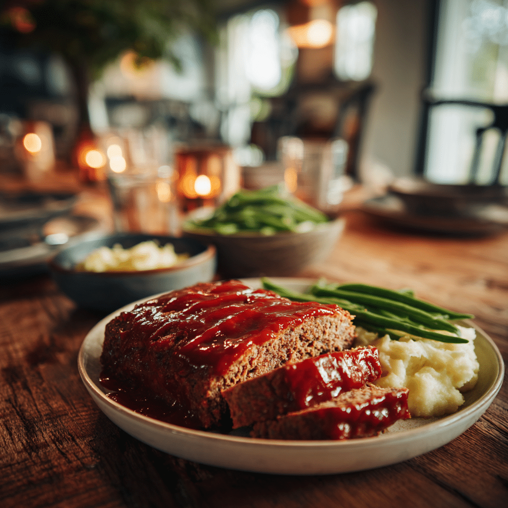 Best Meatloaf Recipe That’s Juicy, Easy, and Packed with Flavor 8 Final shot of meatloaf recipe with ingredients displayed