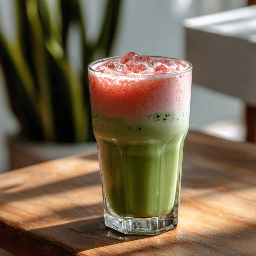 Strawberry matcha latte recipe card photo