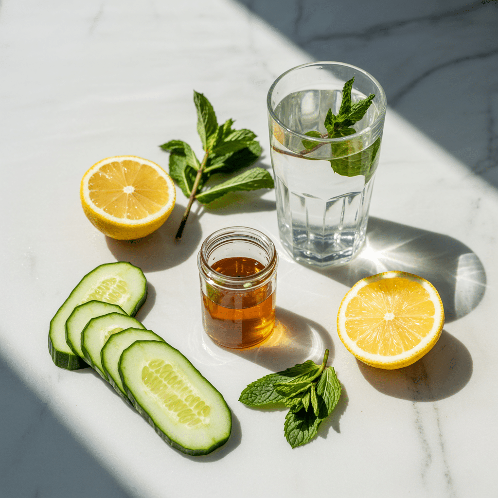 Zepbound Recipe That Actually Works: Hydrating, Clean, and Easy to Make 7 Ingredients for Zepbound recipe laid out on a kitchen counter