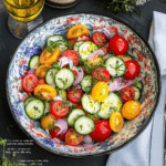 cucumber salad and tomato served summer