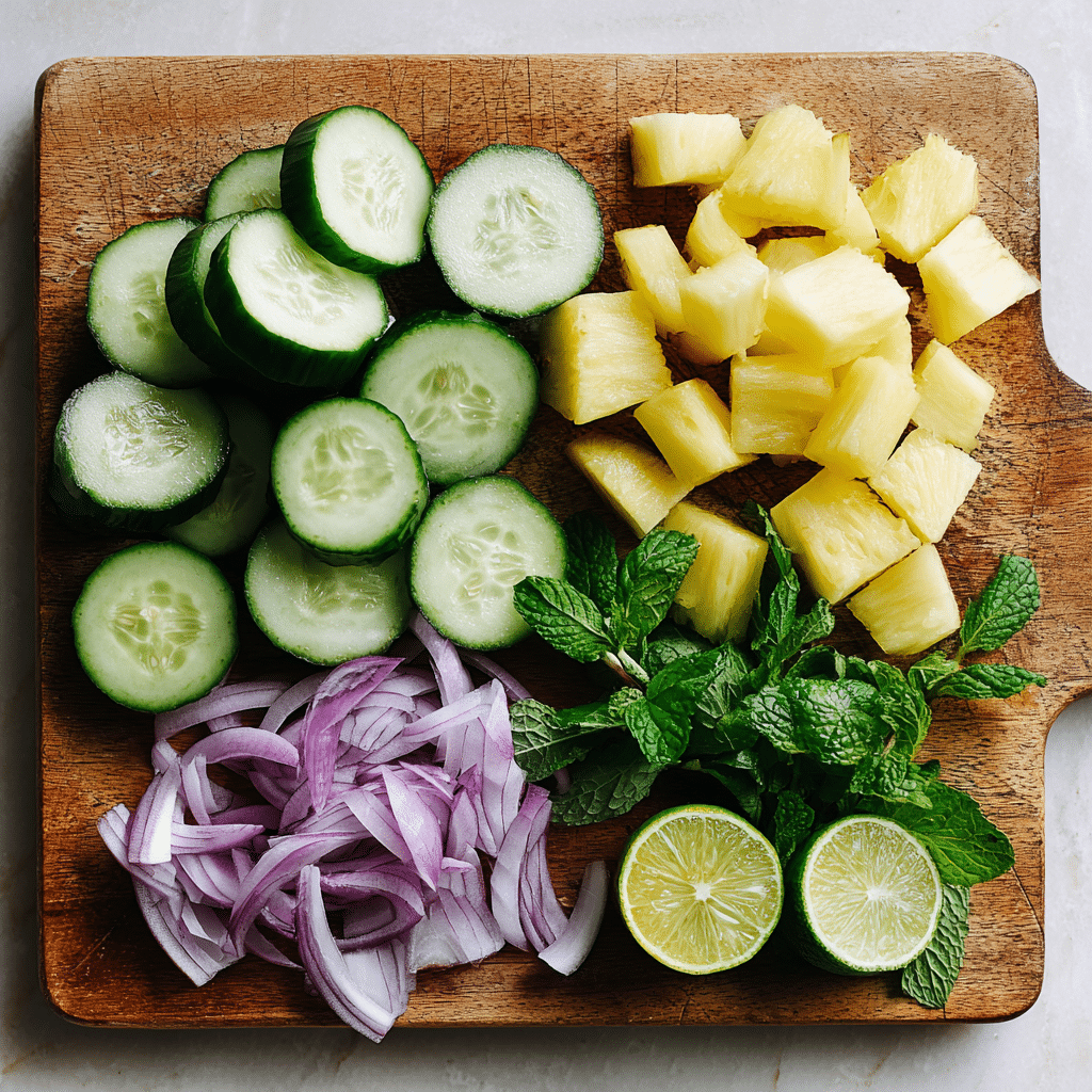 Pineapple Cucumber Salad Recipe That’s Fresh, Crunchy, and Full of Benefits 7 Fresh ingredients for pineapple cucumber salad