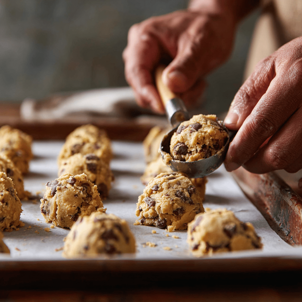 The Best Chocolate Chip Cookie Recipe Ever 9 scooping chocolate chip cookie dough
