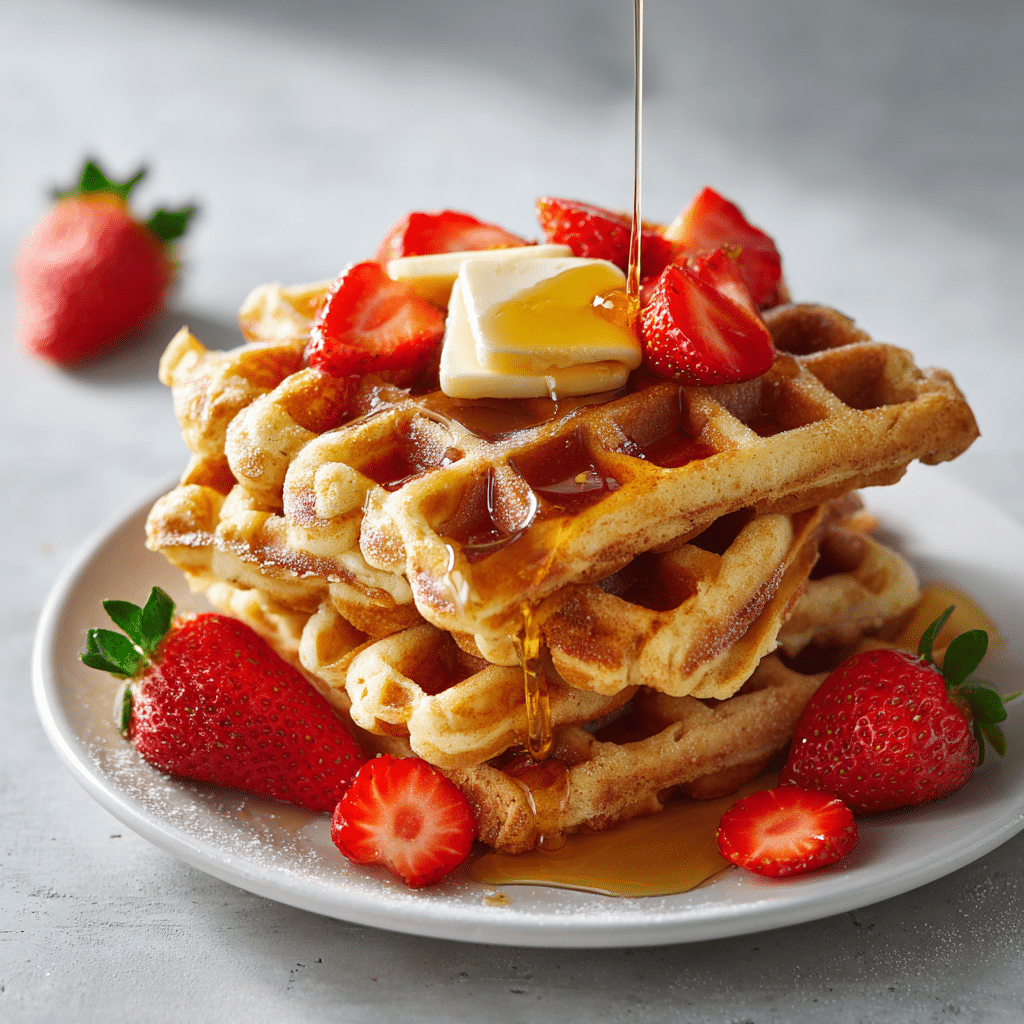 waffle recipe with strawberries and syrup