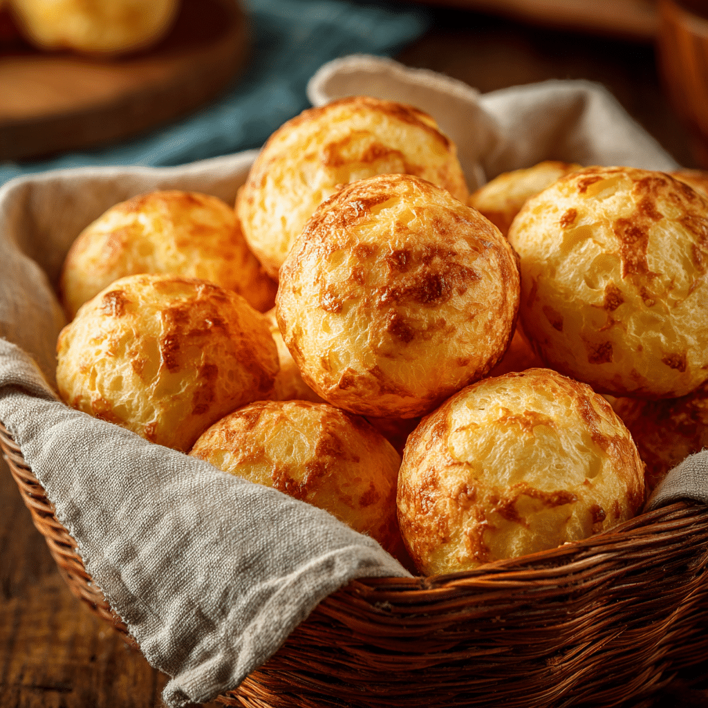 Brazilian cheese bread recipe fresh from oven in basket