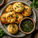 Brazilian cheese bread served with dipping sauce