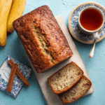 Cottage cheese banana bread loaf sliced on cutting board