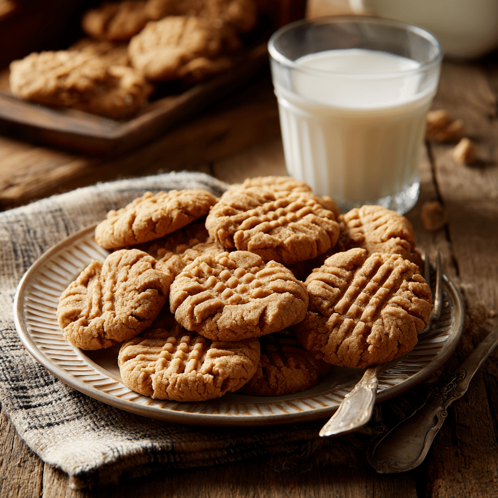 Soft and chewy peanut butter cookies with fork marks