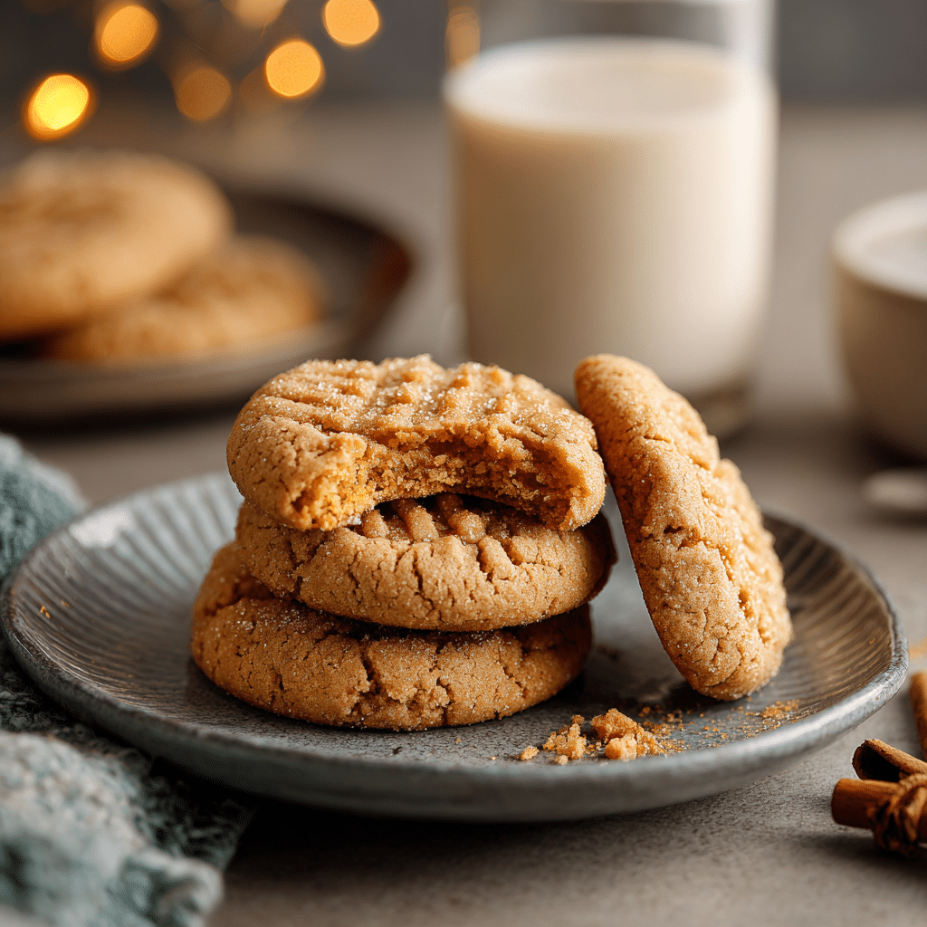 Stack of chewy peanut butter cookies with soft center