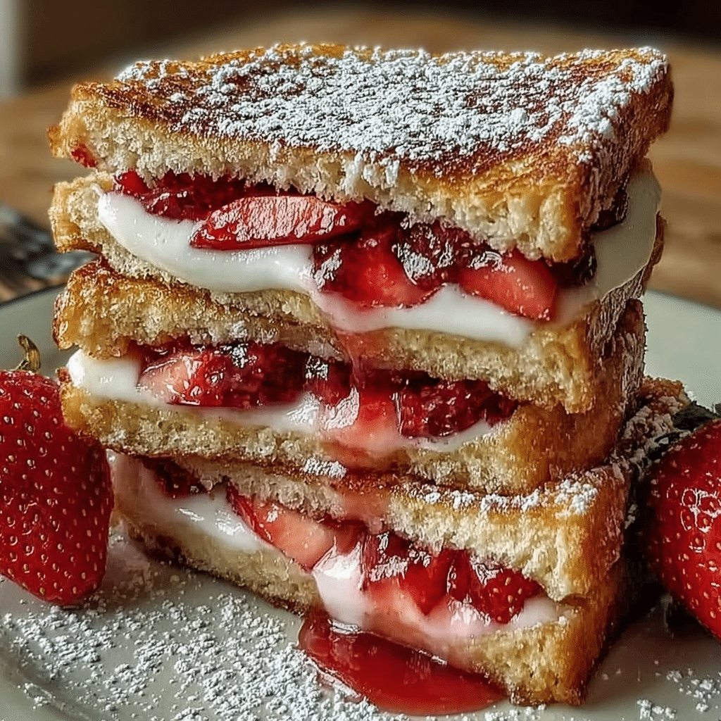 Served strawberry cheesecake sandwich with fresh strawberries