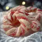 A plate of colorful Candy Cane Cookies with a festive holiday theme.