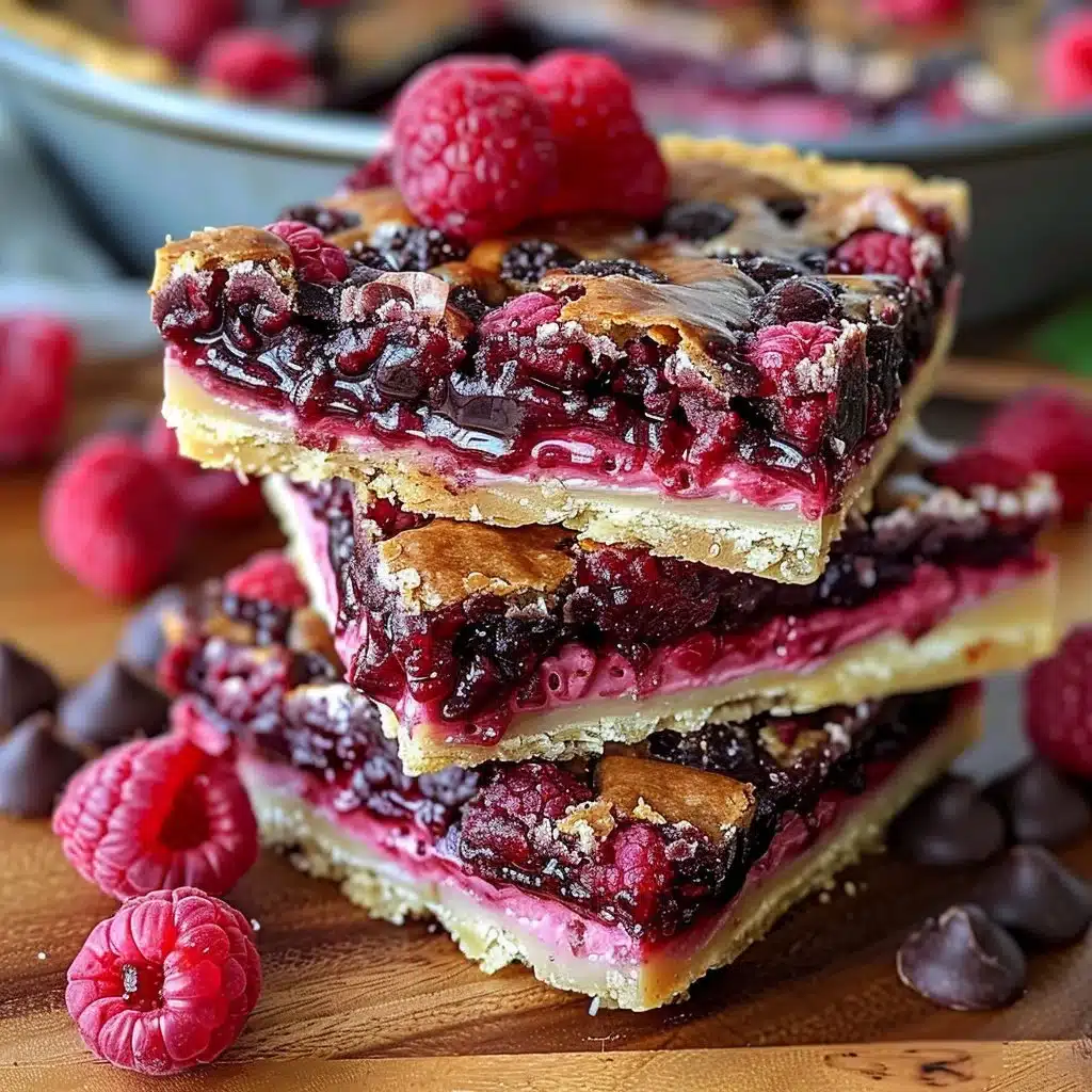 Delicious dark chocolate raspberry pie bars on a plate.
