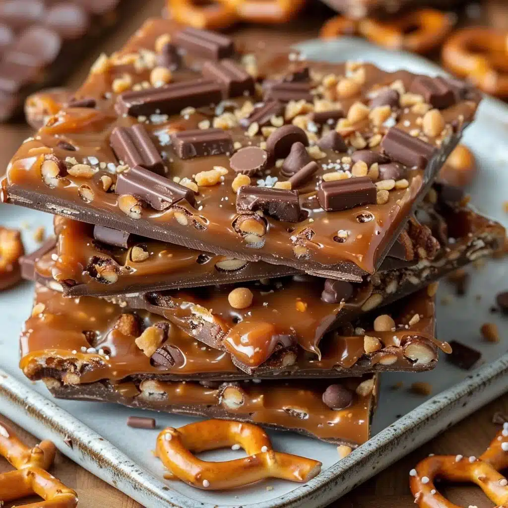 Delicious Salted Caramel Pretzel Bark with a crunchy and sweet texture