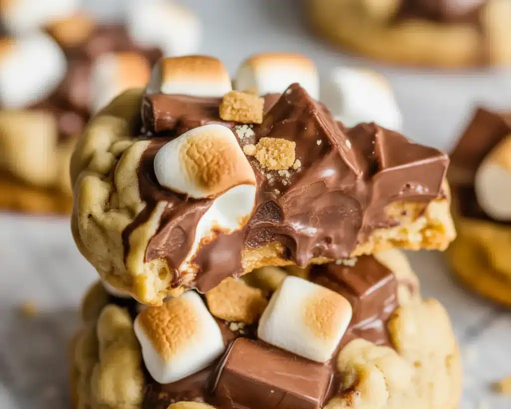 Delicious S'mores Cookies with chocolate, marshmallows, and graham crackers.