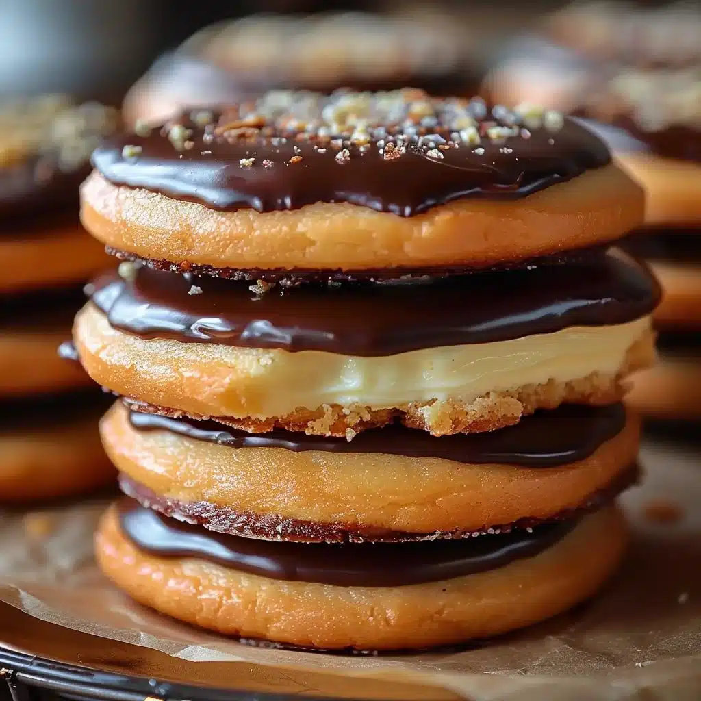 Boston Cream Pie Cookies 4 Boston Cream Pie Cookies topped with chocolate and cream filling