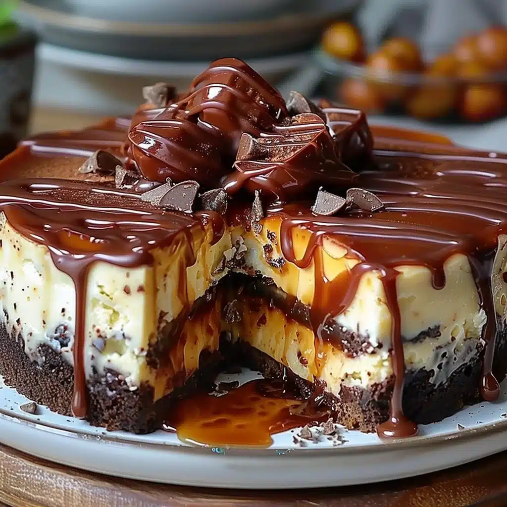 Caramel Brownie Cheesecake: A Dreamy Dessert for Every Occasion 4 Delicious Caramel Brownie Cheesecake topped with caramel drizzle and chocolate