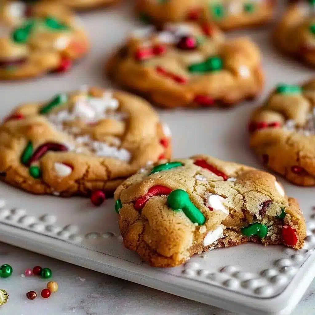 Christmas Kitchen Sink Cookies 4 Plate of decorated Christmas Kitchen Sink Cookies filled with holiday treats.