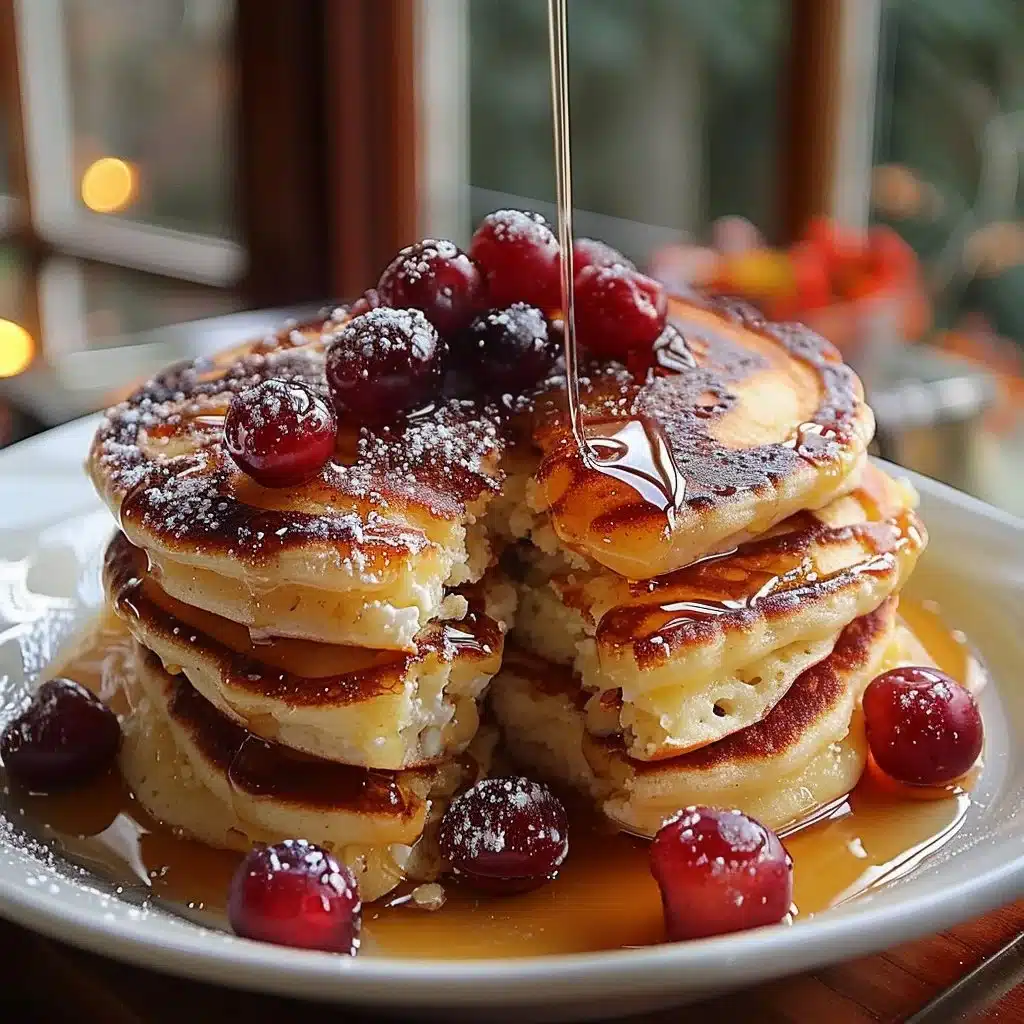 Fluffy Cranberry Orange Ricotta Pancakes 4 Fluffy cranberry orange ricotta pancakes on a plate