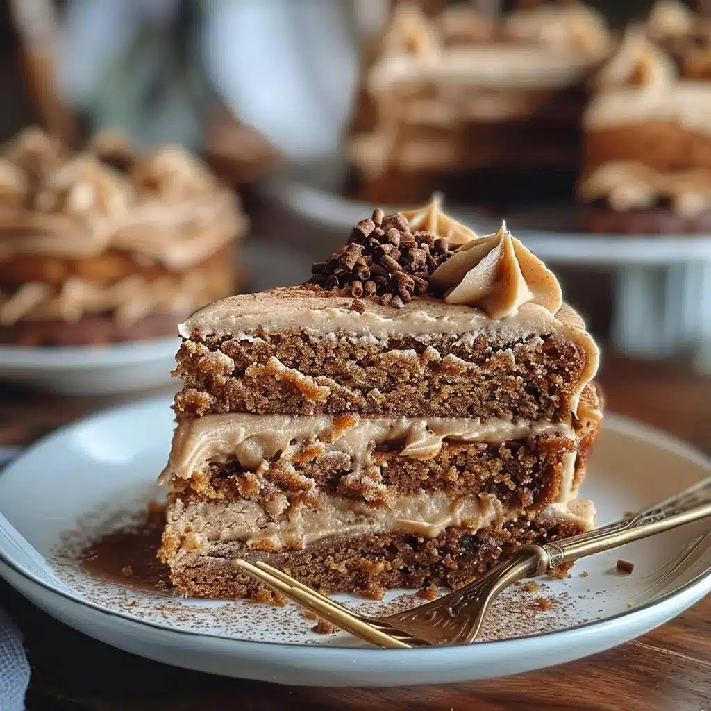 Gingerbread Cake with Cinnamon Molasses Frosting 4 Slice of gingerbread cake with cinnamon molasses frosting on a decorative plate