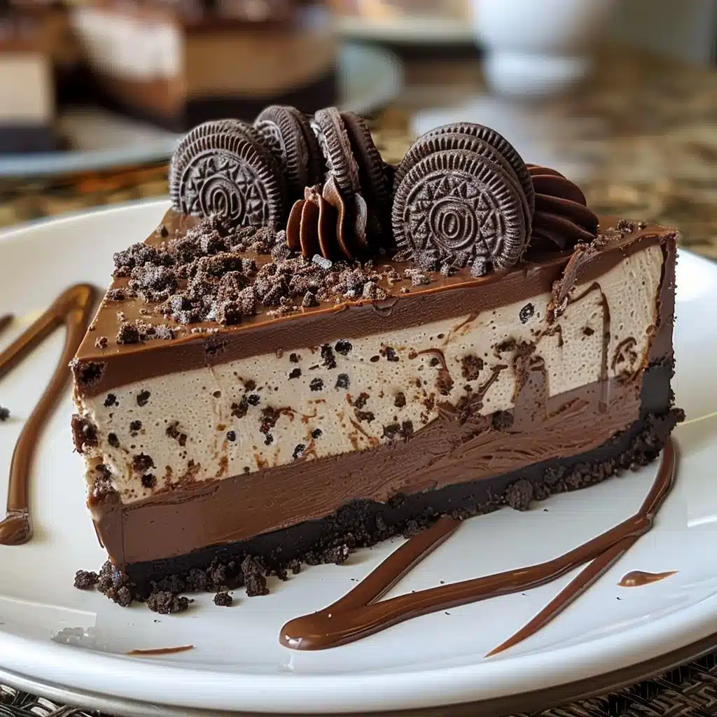 Layered Chocolate Cheesecake with Oreo Crust 4 Layered chocolate cheesecake with Oreo crust topped with chocolate ganache