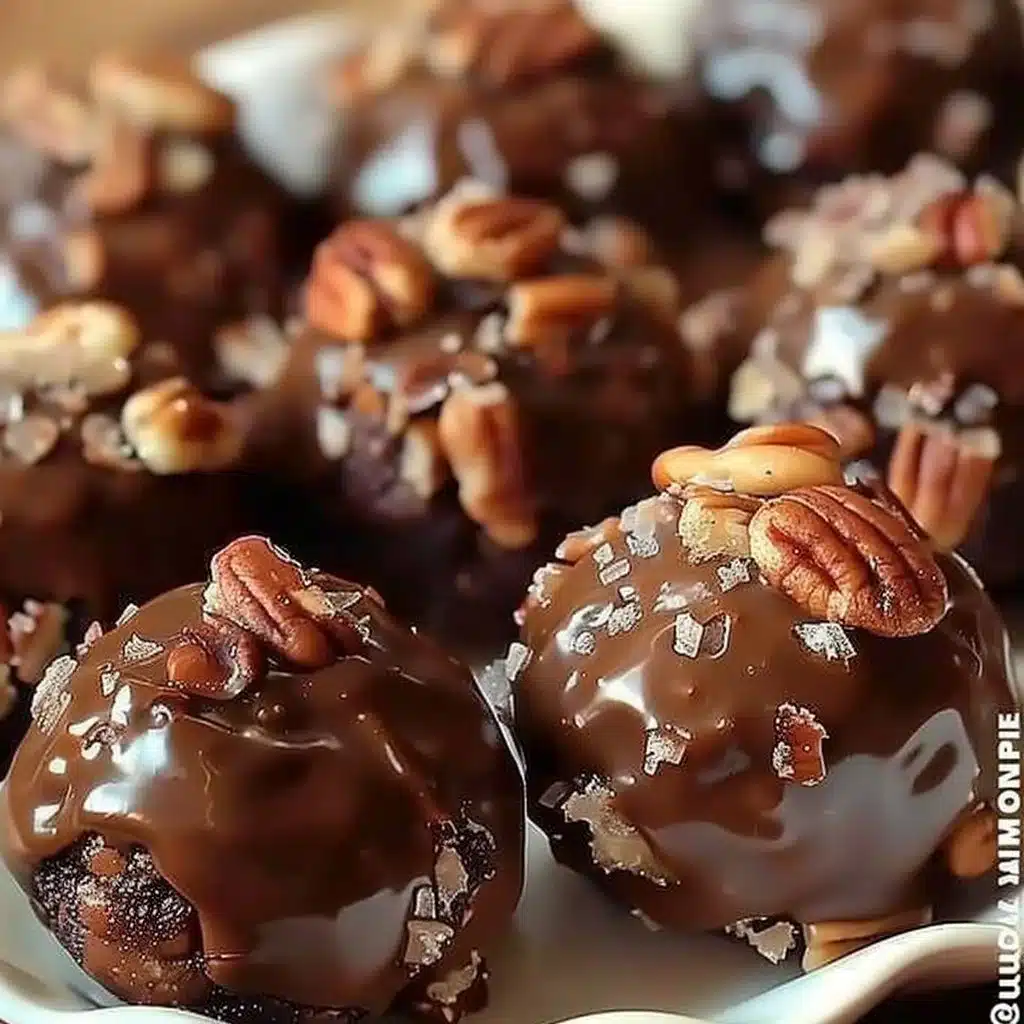 Pecan Pie Balls 4 Delicious pecan pie balls ready to be served as a sweet dessert treat.