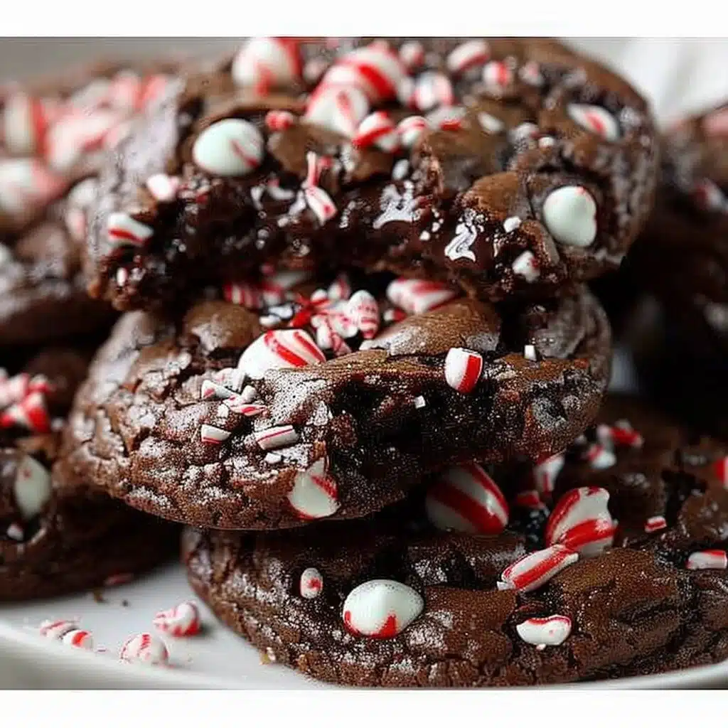 Peppermint Brownie Cookies 4 Delicious peppermint brownie cookies topped with chocolate and candy canes