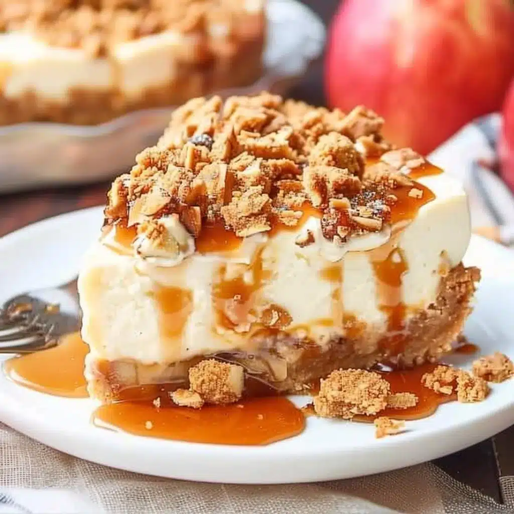 Apple Crisp Cheesecake 4 Delicious Apple Crisp Cheesecake with apple topping and graham cracker crust