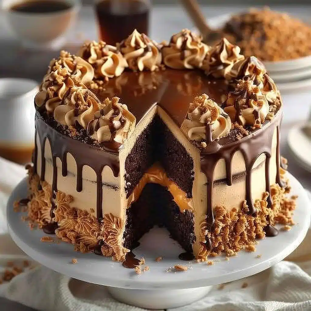 Chocolate Caramel Toffee Crunch Cake 4 Decadent chocolate caramel toffee crunch cake with layers of rich flavors