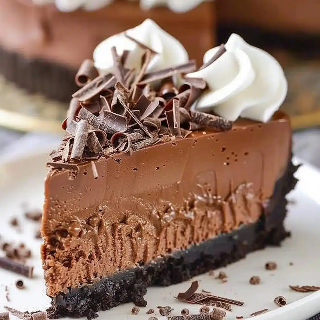 Easy No Bake Chocolate Cheesecake 4 Easy no bake chocolate cheesecake topped with chocolate shavings.