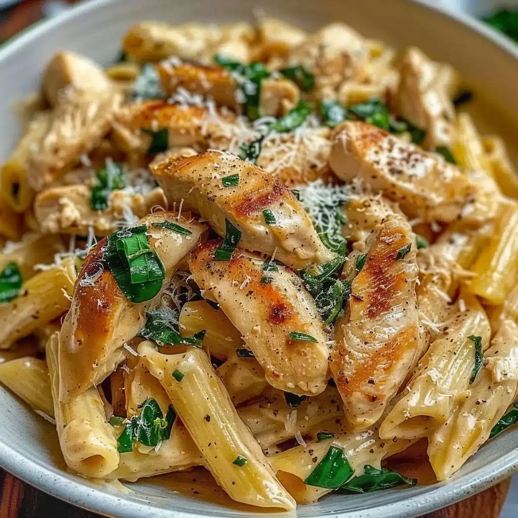 Healthy Garlic Parmesan Chicken Pasta 4 Healthy garlic parmesan chicken pasta dish on a plate garnished with herbs.