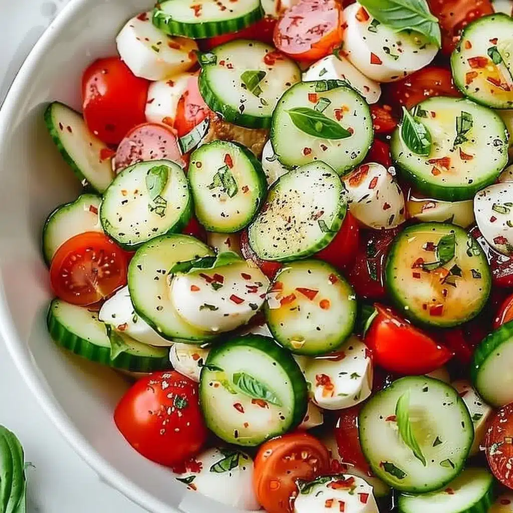 Juicy Cucumber Caprese Salad 4 Fresh Juicy Cucumber Caprese Salad with tomatoes and mozzarella