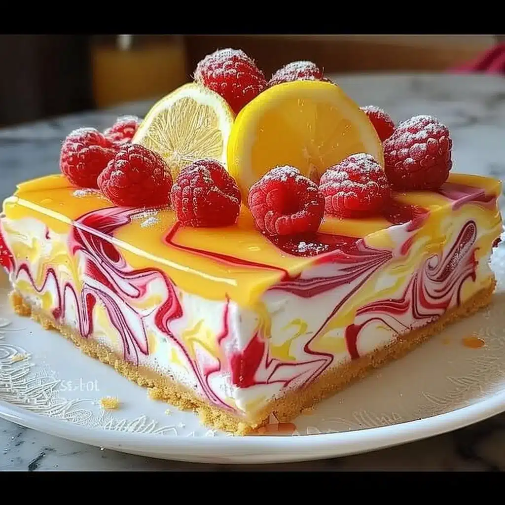 Lemon Raspberry Delight 4 Lemon Raspberry Delight dessert with a vibrant lemon and raspberry topping