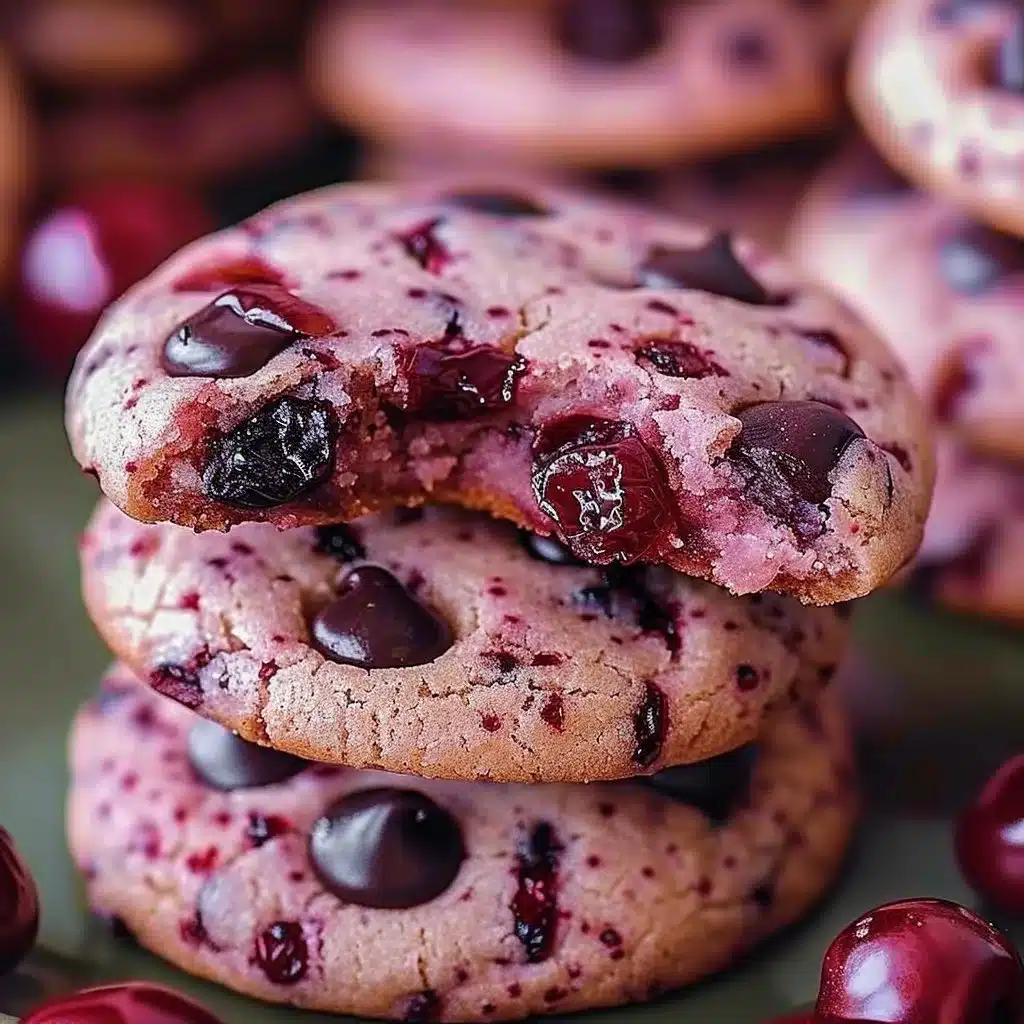 Maraschino Cherry Chocolate Chip Cookies 4 Delicious Maraschino Cherry Chocolate Chip Cookies on a baking tray