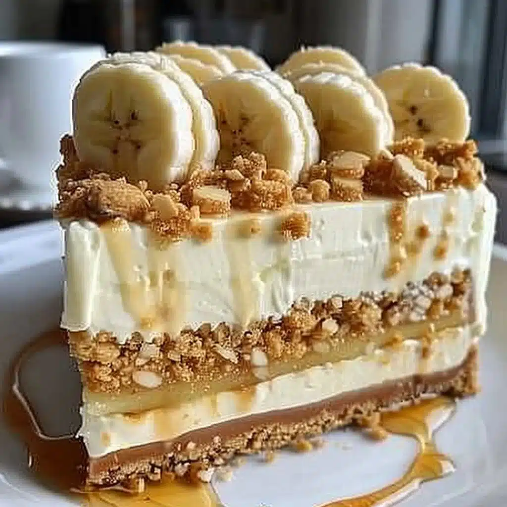 No-Bake Banana Pudding Cheesecake Cake 4 No-Bake Banana Pudding Cheesecake Cake topped with banana slices and whipped cream