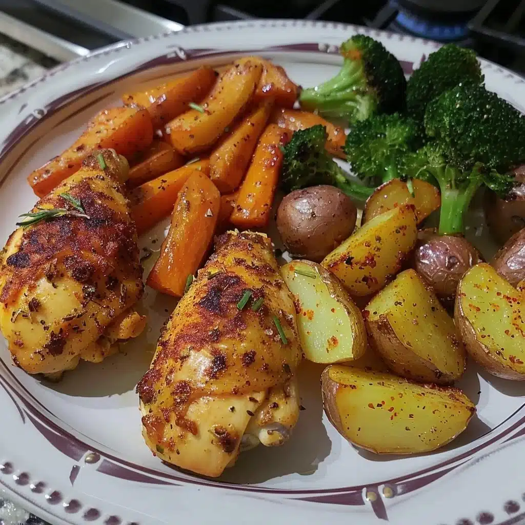 Oven-Roasted Chicken with Garlic Potatoes & Veggies 4 Delicious oven-roasted chicken with garlic potatoes and mixed vegetables
