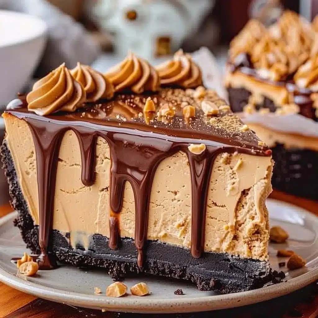 Peanut Butter Cheesecake 4 Delicious slice of Peanut Butter Cheesecake topped with chocolate sauce and peanuts