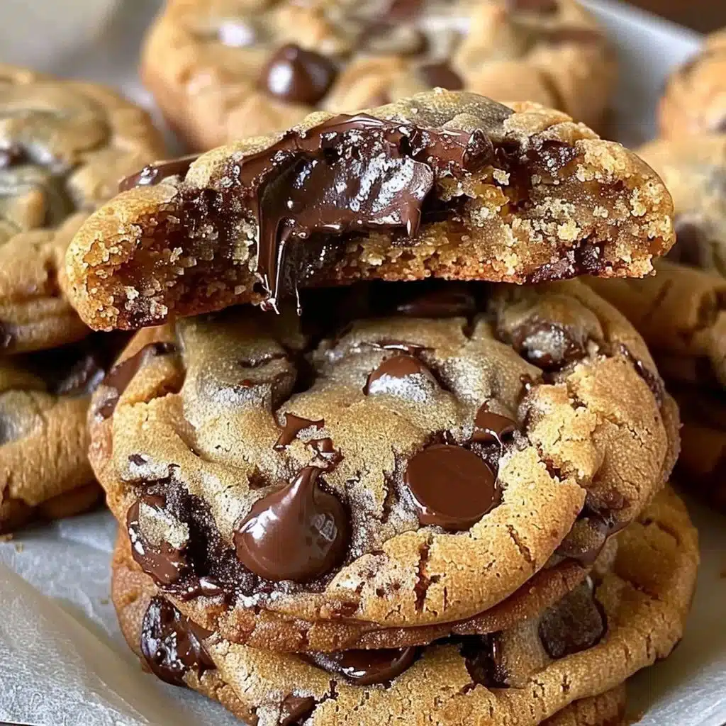 Ultra Thick Bakery Style Chocolate Chip Cookies 4 Ultra thick chocolate chip cookies on a wooden table