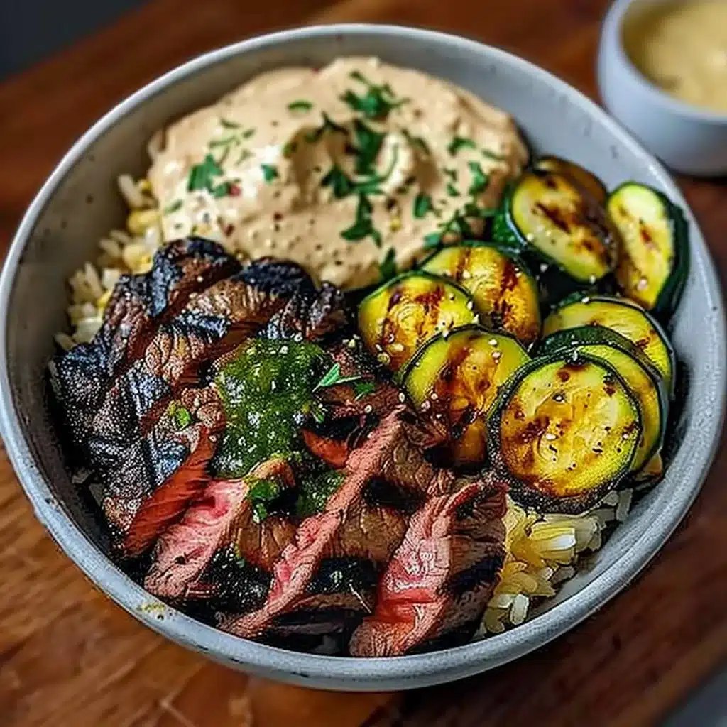 Grilled Steak Bowl with Sauce & Grilled Zucchini Bliss 3 Grilled Steak Bowl with Sauce & Grilled Zucchini Bliss