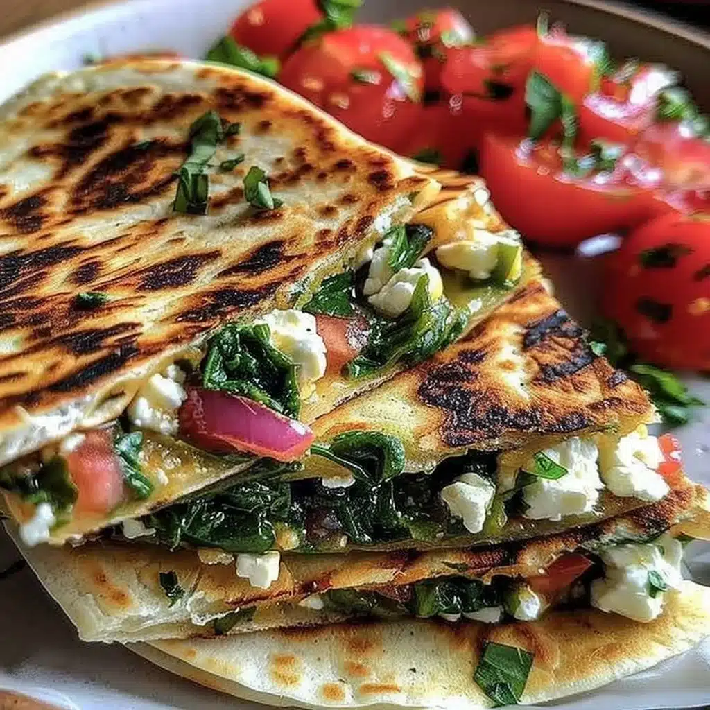 Mediterranean Quesadillas with Spinach, Feta, Mozzarella, and Red Onion 3 Mediterranean Quesadillas with Spinach, Feta, Mozzarella, and Red Onion