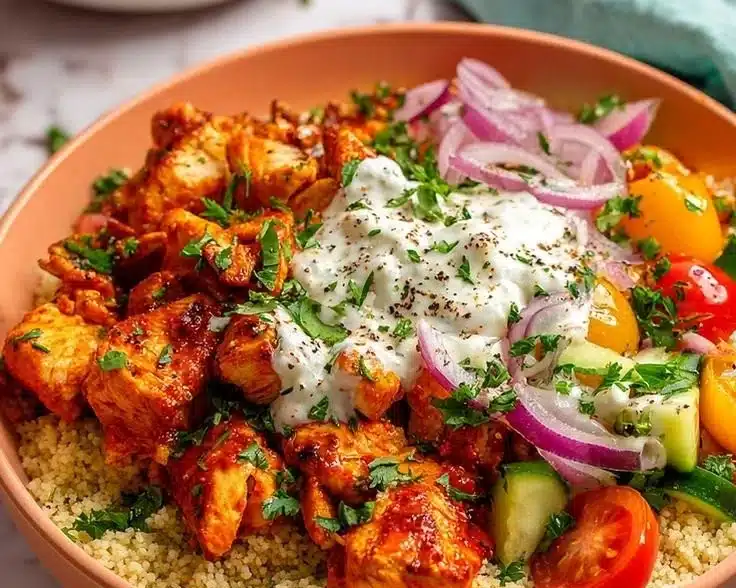 Moroccan Mediterranean Chicken Couscous Bowl 3 Moroccan Mediterranean Chicken Couscous Bowl