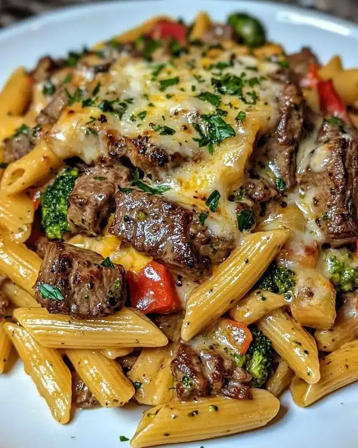 Creamy Garlic Parmesan Penne with Steak, Broccoli & Bell Peppers Recipe 3 Creamy Garlic Parmesan Penne with Steak, Broccoli & Bell Peppers Recipe