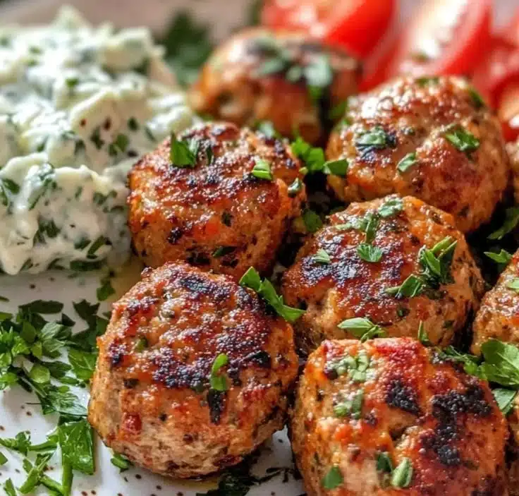 Greek Turkey Meatballs with Tzatziki 3 Greek Turkey Meatballs with Tzatziki